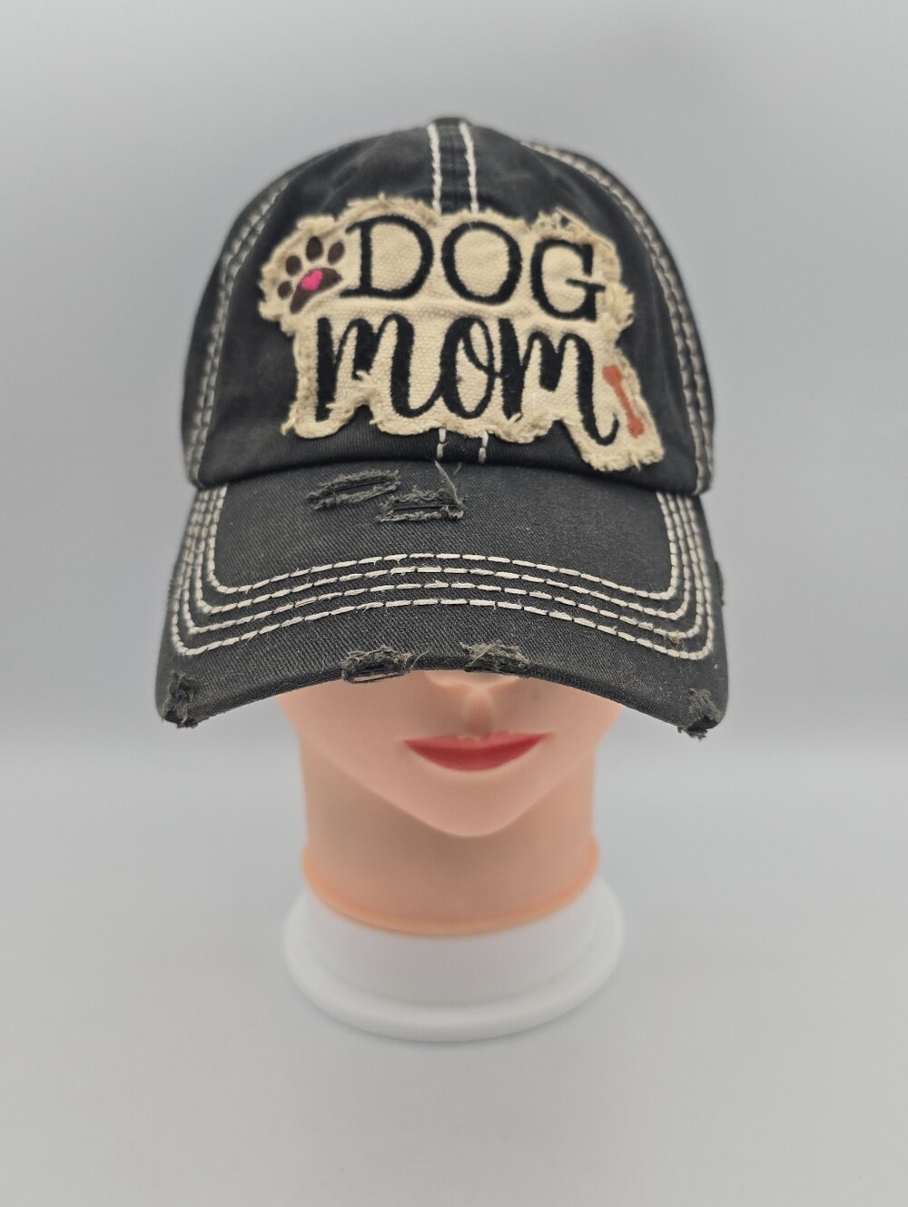 Unbranded Women's Embroidered Dog Mom Distressed Cotton Adjustable Hat